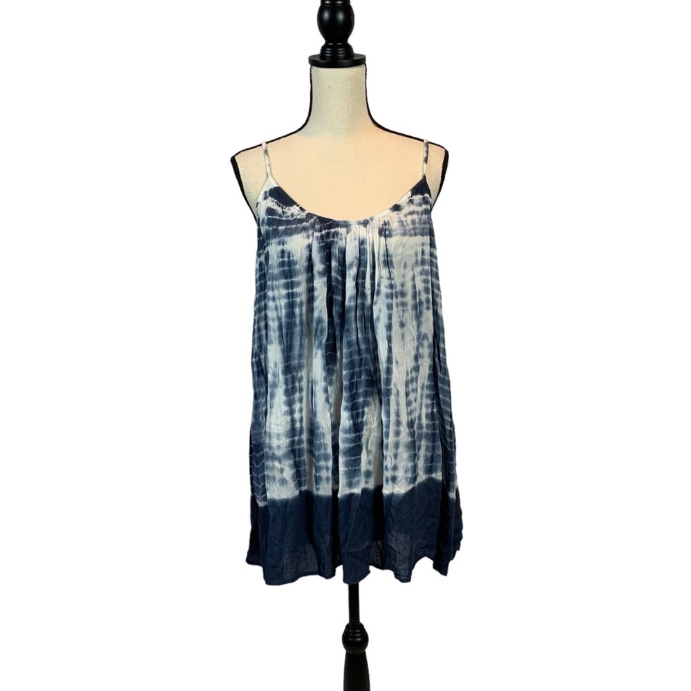 Elan Blue Tie Dye Mini Dress Spaghetti Strap Lightweight Boho Beach  - XSmall